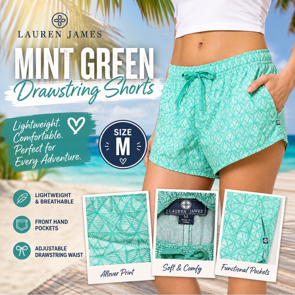 Lauren James Printed Pull On Elastic Waist Drawstring Shorts with Pockets Medium